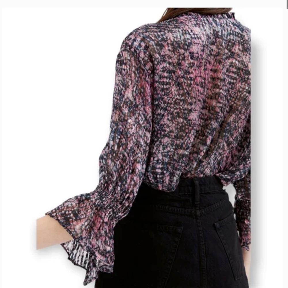 IRO Eleen Silk blend Blouse Ruffles Bell Sleeves Floral print pattern S 34 small - Picture 2 of 10